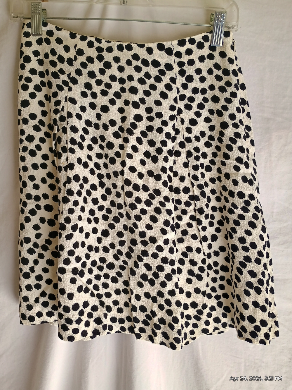 LOFT Cream and Black Dot A-Line Skirt
